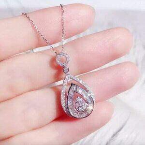 NEW 18k White Gold Diamond Pear Cut Necklace Teardrop Pendant Necklace
